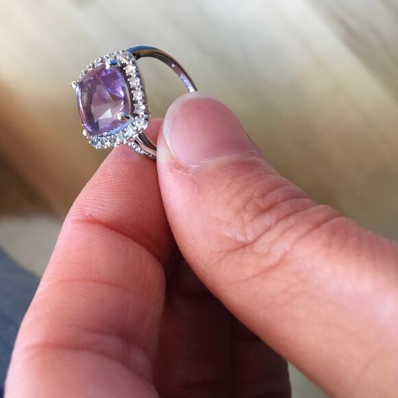 Zales Cushion Cut Amethyst RIng with Diamond Frame 10K Gold - Picture 3 of 9